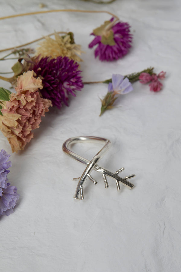 Bran adjustable branch ring handcrafted in 935 recycled silver and made in NYC.