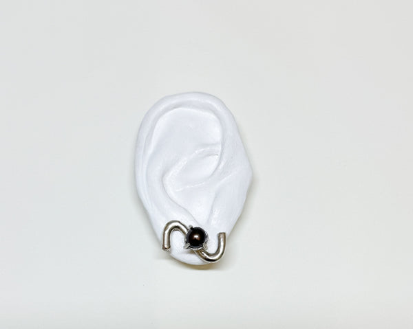 Stella earrings with black pearls handcrafted in 935 Argentium silver in New York City.