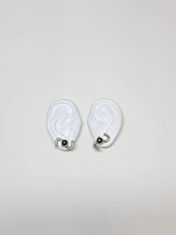 Stella earrings with black pearls handcrafted in 935 Argentium silver in New York City.