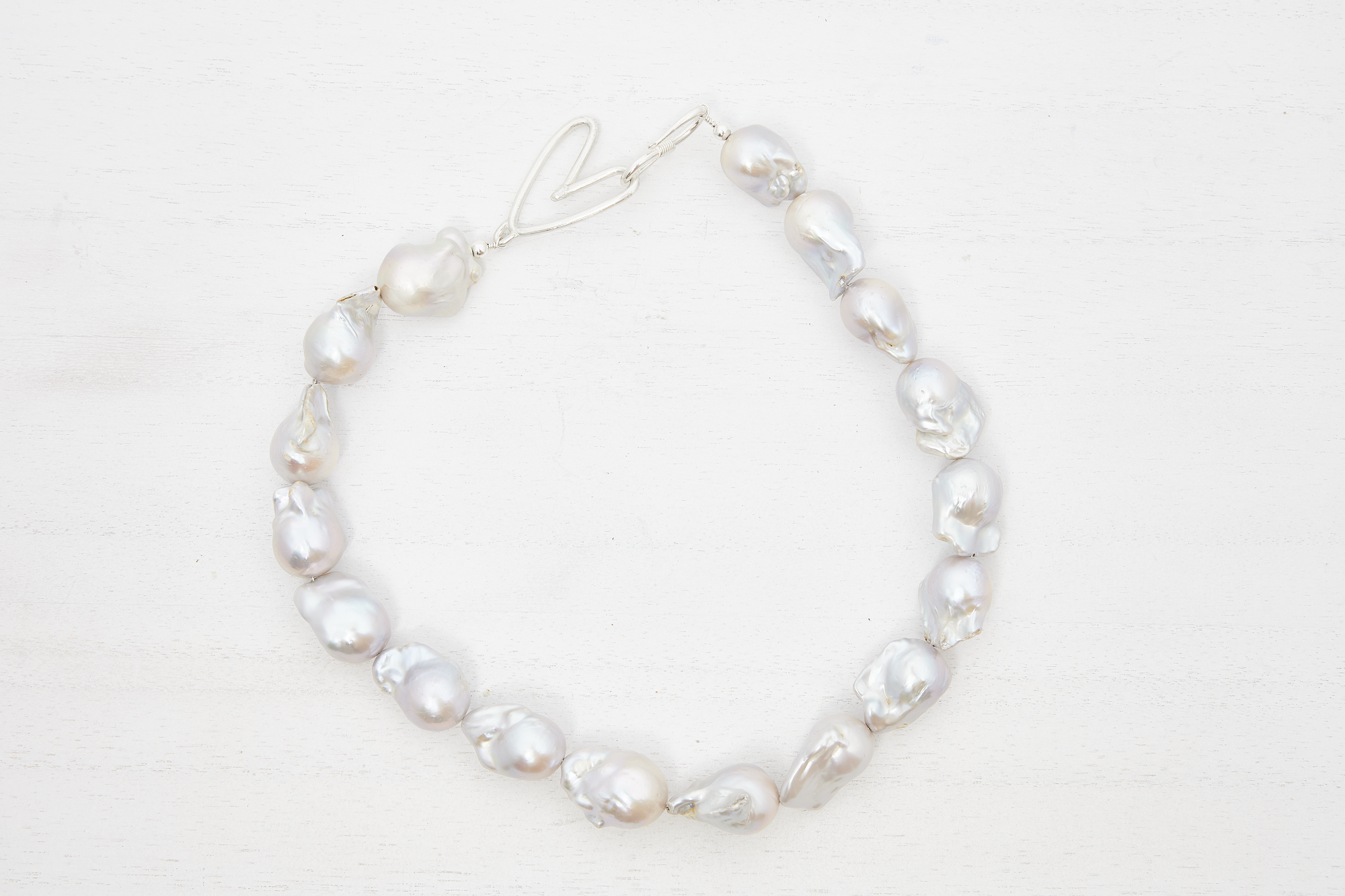 Gemma Grey Baroque Pearl Necklace handcrafted with recycled material 935 Argentium silver mad in New York City