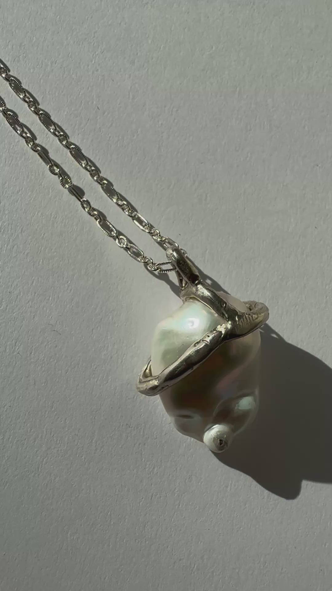 Luna baroque pearl necklace handcrafted with recycled 935 argentium silver and sterling silver chain made in new york city